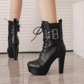 Schwarz/Rote Plateau-Stiletto-Stiefeletten mit hohem Absatz